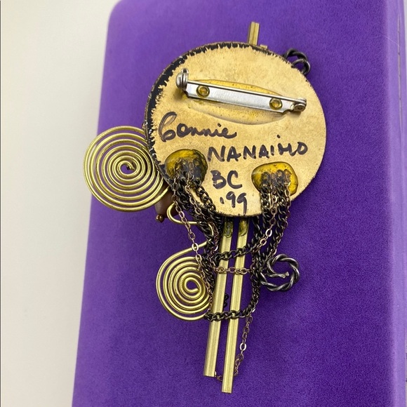 💛 Vintage Handmade Gold Crystal & Brown Pearl Brooch - Picture 4 of 5